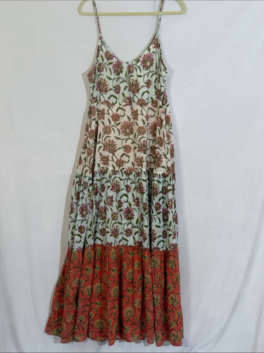 Roller Rabbit Maxi Dress Size M Colorful Floral Print Tiered 100% Cotton